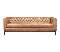 Sofá Chesterfield de 3 Plazas de Alta Gama, Tapizado en Cuero Genuino, Estilo Antiguo con Botones, para Muebles de Hotel