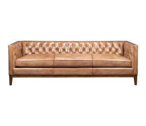Sofá Chesterfield de 3 Plazas de Alta Gama, Tapizado en Cuero Genuino, Estilo Antiguo con Botones, para Muebles de Hotel - Product Image 1