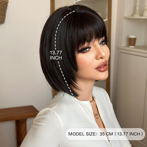 วิกผมสังเคราะห์สีดำทนความร้อนสูงสำหรับ<span class=keywords><strong>ผู้</strong></span><span class=keywords><strong>หญิง</strong></span> <span class=keywords><strong>ทรง</strong></span>บ๊อบ ลดอายุ หน้าเรียว ง่ายต่อการสวมใส่ เรียบลื่นดุจแพรไหม - Product Image 3