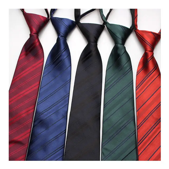 Wholesale Neck Tie Lazy Adjustable Elastic Popular Boy Zipper Tie Polyester Jacquard White Zipper Ties For Men
