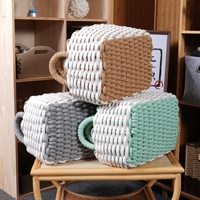 Panier de rangement artisanal en coton tressé, écologique, durable et multifonctionnel, avec poignée, petit panier en corde de coton pour les étagères d'organisation