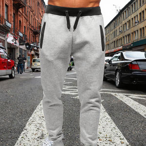 Pantalon de jogging sport pour homme, uni, taille haute, style droit, en toile, devant plat, séchage rapide, respirant - Product Image 2