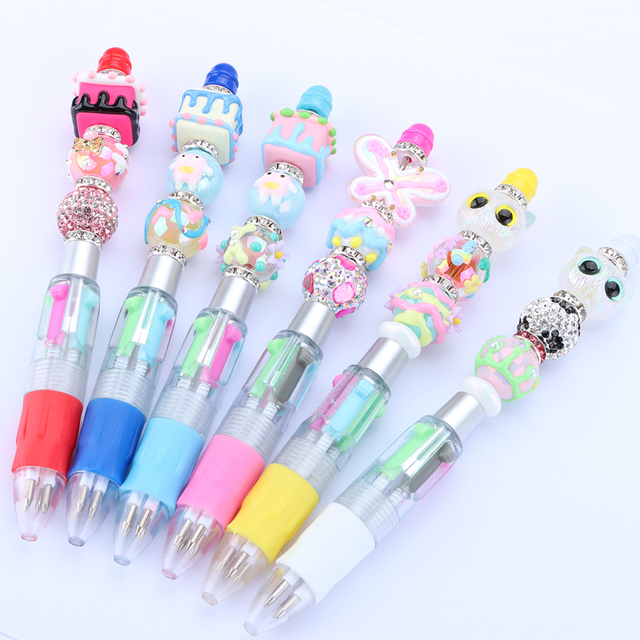 MEGA DIY Charm Pen Four Color Beadable Ball Pen Creative Novelty Jewelry Custom logo Decorative Bead Ballpoint Pen Student Gift
