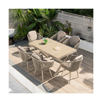 Chaise de salle à manger en rotin plastique et aluminium avec corde, ensemble de meubles table et chaises pour hôtel, restaurant, café, chaise de jardin