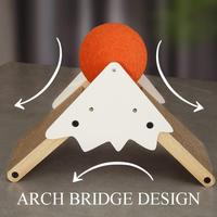 Grattoir à chat en bois moderne en forme de pont arqué, grand format, avec boule en sisal rotative et double plateau à gratter en carton ondulé, vente en gros