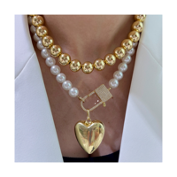 Collier tendance punk avec pendentif cœur en perles d'imitation et diamants exagérés, plaqué or, pour femme, idéal pour un anniversaire
