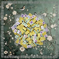 Ensemble de 160 tuiles de mahjong sculptées à 4 couches, 1-1/4 pouce, en papier chiffon citron avec motif oiseau printanier