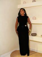 Robe longue tricotée sans manches boutonnée taille haute pour femme – Robe d'été unique