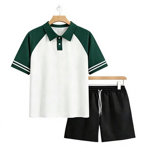 Men's Summer Knitted Breathable Striped Contrast Color Polo Shirt Set Short Sleeve Casual Sportswear Custom Logo Uniform Outfit - Product Image 1