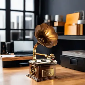 Factory Hot-Sale Retro Classic Gramophone 2-Speed Vinyl Turntable Record Player With Copper Speaker Multiple Vinyl Classic Style