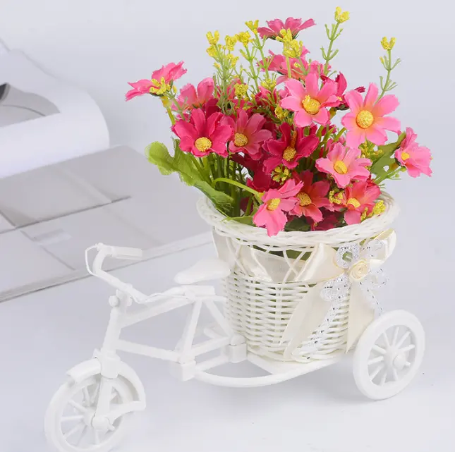 Panier de fleurs en plastique pour vélo, panier de fleurs de Simulation, arrangement de fleurs, panier de tissage de canne en plastique