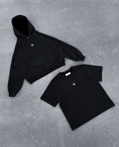Sweat à capuche oversize personnalisé noir délavé avec logo étoile brodé, style streetwear épais, fabricant en gros - Product Image 2