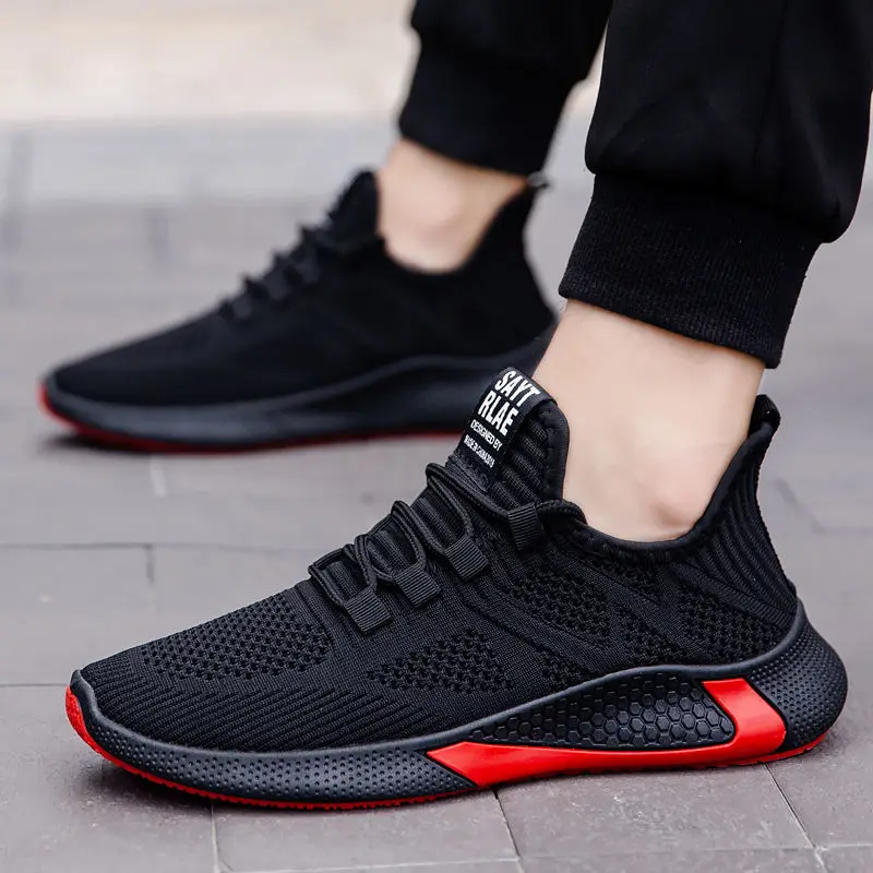 Popular fly knitting mens casual sneakers custom logo brand fashion sport walking style shoes for men