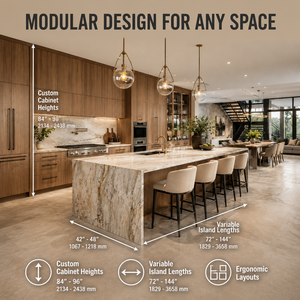Ensemble d'armoires de <span class=keywords><strong>cuisine</strong></span> modulaires personnalisées KEJIA, finition bois, style minimaliste, avec îlot en marbre cascade - Product Image 5