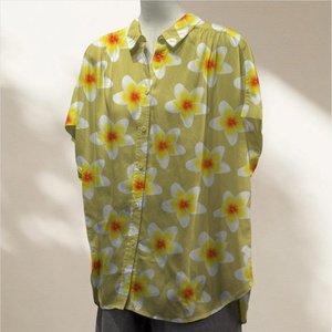 Chemisier pour femme imprimé personnalisé, motif floral tropical Aloha, décontracté d'été, tissé, à boutons, 100% Rayonne, coupe ample, épaules tombantes - Product Image 2