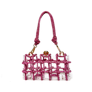 Sac de soirée embelli de cristal de luxe <span class=keywords><strong>pour</strong></span> femmes pochette d'épaule de <span class=keywords><strong>mariage</strong></span> de fête claire avec conception acrylique de corde de strass - Product Image 6