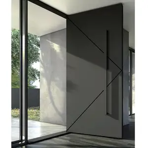 Kunci Eksterior Mewah Entri Rumah Modern Kayu Aluminium Kustom Pintu Depan Pivot Baja Tahan Karat