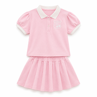 Ensemble haut polo rose et jupe plissée pour filles, style scolaire d'été, vêtements de tennis pour enfants, 95% coton, étiquette privée OEM personnalisée