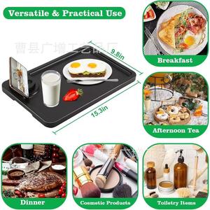 Multifunctional Wooden <b>Storage</b> <b>Tray</b> With Phone Stand Rectangular Breakfast Plate For Kitchen Desktop Use - Product Image 4