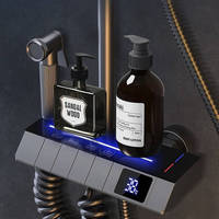 Système de douche moderne gris anthracite avec affichage numérique hydroélectrique à touches piano, ensemble de robinetterie de douche pluie et bidet