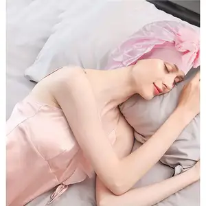 Diskon besar harga langsung pabrik topi tidur khusus bonnet satin rambut topi tidur malam bungkus rambut untuk wanita
