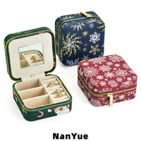 Boîtes à bijoux de voyage de Noël en gros avec miroir, fermeture éclair, en tissu carré, étui portable pour organiser les bijoux, idéal pour les cadeaux de fêtes