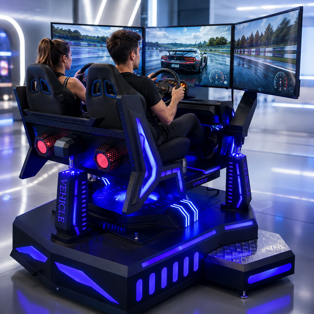 Indoor/Outdoor Amusement 2-Seater Three-Screen Metal VR 4D Racing Simulator Gaming Chair Racing Game Machine with 700+ Games