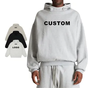 High Quality Mock Neck Mens Pullover Blank Hoodies Oversized Drop Shoulder Fleece Cotton Drop Shoulder Hoodie Custom Logo