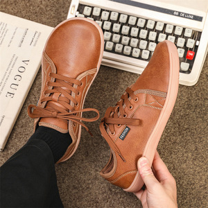 Chaussures pour hommes, chaussures larges pour hommes, chaussures minimalistes en cuir fendu, chaussures décontractées respirantes et confortables, chaussures marron, baskets de marche - Product Image 2