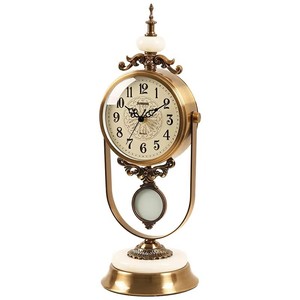 Retro Metal Table <b>Clock</b> With Marble Base Silent Non Ticking For Home Decor - Product Image 3