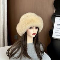 Nouvelle Tendance Chapeau Bob en Vraie Fourrure de Vison Luxe Automne Hiver Chaud Couleur Unie Doux et Moelleux Broderie 3D Décontracté Voyage Adultes