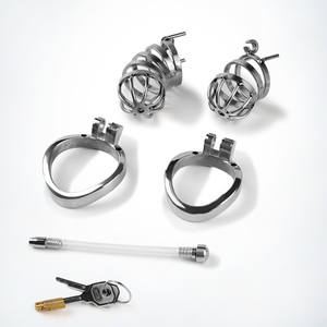 2 आकार के मुर्गा पिंजरे में 304 स्टेनलेस स्टील के सेक्स खिलौना पुरुष शुद्धता उपकरण के लिए हटाने योग्य कैथेटर के साथ - Product Image 2