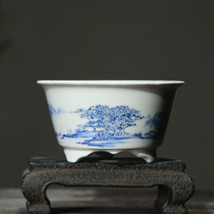 Maceta redonda de porcelana azul y blanca pintada a mano para bonsái, macetas de cerámica para uso en interiores y exteriores. - Product Image 2