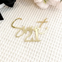 MOYI Custom Gold Acrylic Cake Topper 1.3mm Dekorasi Samping Kue Ulang Tahun untuk Dekorasi Meja Pesta Ulang Tahun ke-16, 18, 21, 30 OEM