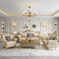 Ensemble de canapés en bois et cuir véritable de style américain, luxe léger, configuration 123, ameublement complet de salon pour villa