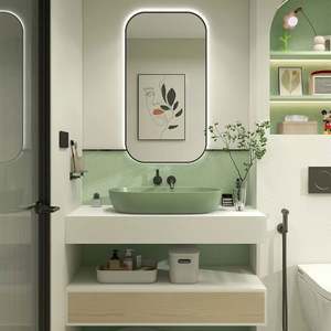 Meuble-lavabo simple en laque vert crème de style français frais pour petit appartement - Product Image 3
