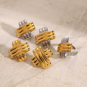 Geometric X-Shaped Stud Earrings Gold Silver Two-Tone Zinc Alloy Stainless Steel Post Fashion Jewelry - Product Image 4