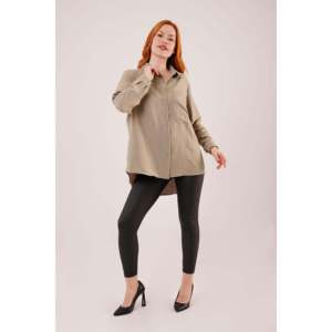 LUSTRIN Women's Relaxed Fit <b>Khaki</b> Shirt with Pockets - Wholesale Loose Casual Long Sleeve Blouse <b>Top</b> for Ladies - Product Image 2