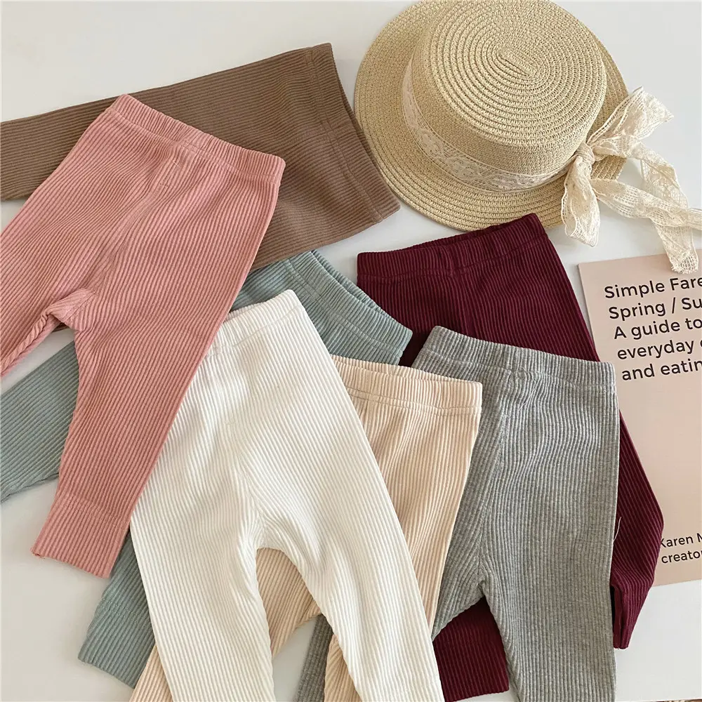 Vêtements d'été pour enfant, Legging en coton côtelé, couleur unie, pour bébé fille