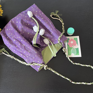 Original Handmade Spring/Summer New Arrival <b>Lilac</b> Color-Block Shoulder <b>Bag</b> Vintage Floral Cotton Crossbody <b>Bag</b> for Women - Product Image 4