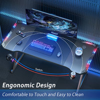 Escritorio para Computadora con Patas en Forma de Y AJUNION, Superficie de Fibra de Carbono, Escritorio para Oficina en Casa o para Gamers con Luces LED, Portavasos y Gancho para Auriculares