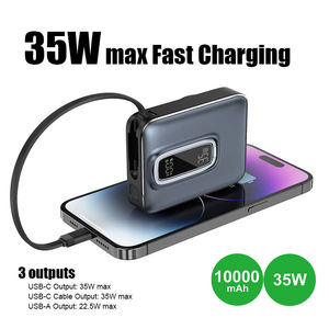 Customizable 10000mAh PD 35W Fast Charging Portable <b>Power</b> <b>Bank</b> Built in Charging Cable for Phone - Product Image 3