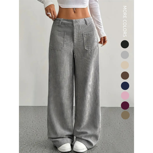 <span class=keywords><strong>Pantaloni</strong></span> Casual da Donna RUICHI in Velluto a Coste <span class=keywords><strong>con</strong></span> Tasche Anteriori e Posteriori, Larghi, Lunghi fino al Pavimento, Tinta Unita - Product Image 1