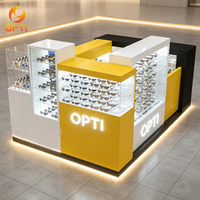 Kiosque d'exposition de lunettes mobiles personnalisé avec étagères en verre éclairées par LED, vitrine verrouillable pour lunettes de soleil pour magasin d'optique