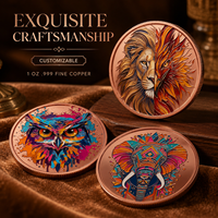 Pièce commémorative ronde colorée de 1 oz en cuivre pur 999, style autocollant décoratif, série créative électroplaquée Feng Shui antique