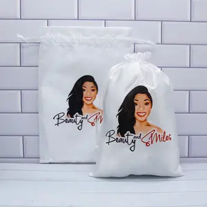 Borsa per capelli in raso con coulisse personalizzata in raso di grandi dimensioni per cosmetici all'ingrosso con logo