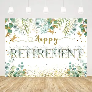 Fabric Black and Gold Happy Retirement Sign Banner Photo Booth Backdrop Background with Rope for Retirement Party Decoration