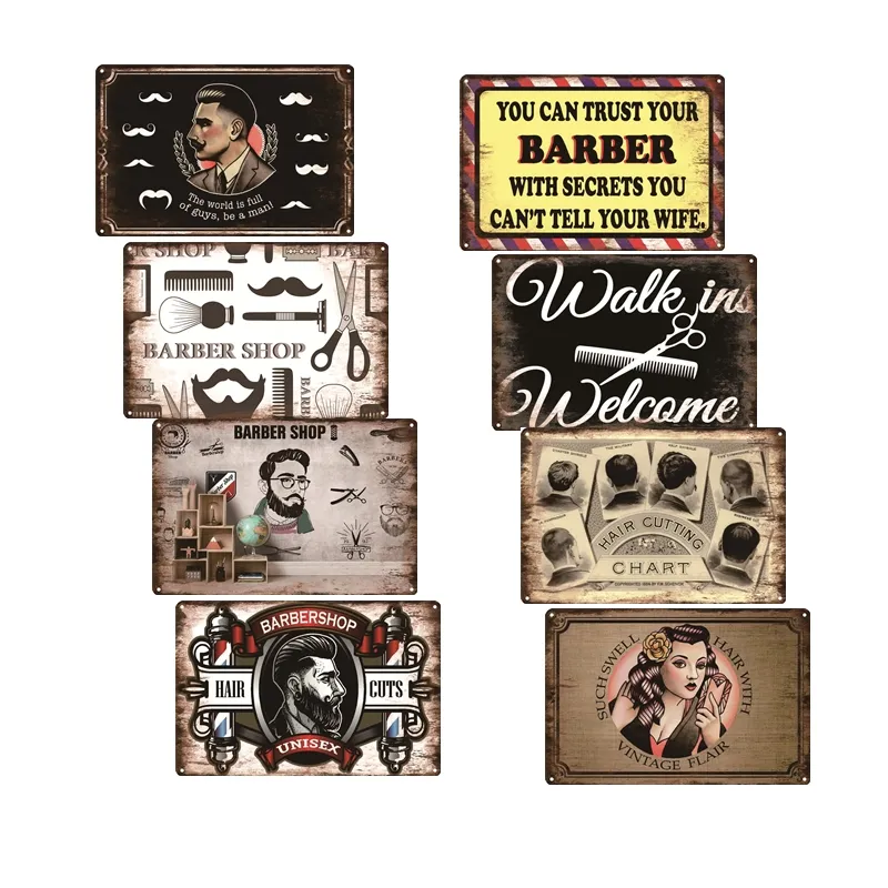 Factory Price Wholesale Barber Shop Beauty Salon HairカットShaving Metal Tin Poster Classic Sign Plaque Plate For Wall Art Decor