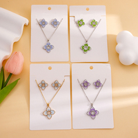 Fleur Diamant Collier Boucles D'oreilles Ensemble Femmes Brillant Alliage Or Trèfle Pendentif Collier et Boucles D'oreilles Ensemble pour Cadeau