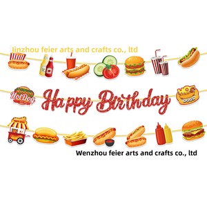 Guirnalda de Papel BA516 con Diseño de Hot Dog, Hamburguesa y Papas Fritas para Cumpleaños, Bandera Colgante de 3 Franjas con Temática de Fiesta - Product Image 5